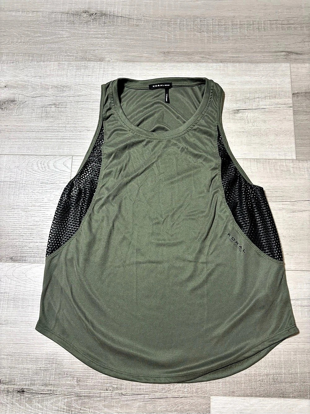 KORAL Olive Mesh Side-Panel Tank Top Sz Medium